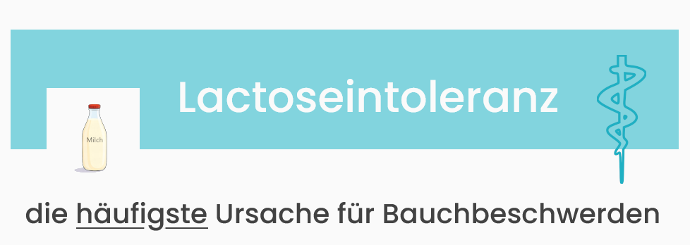 Laktoseintoleranz Illustration,Milchflasche, dazu die Überschrift, Lactoseintoleranz, die häufigste Ursache für Bauchbeschwerden